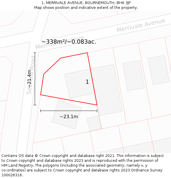 1, MERRIVALE AVENUE, BOURNEMOUTH, BH6 3JP: Plot and title map