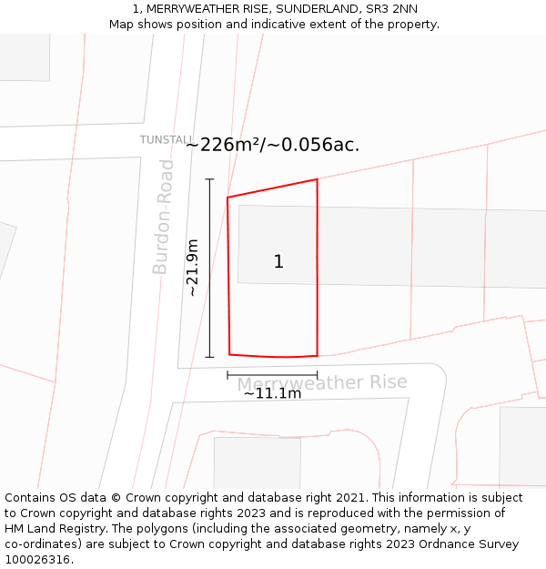 1, MERRYWEATHER RISE, SUNDERLAND, SR3 2NN: Plot and title map