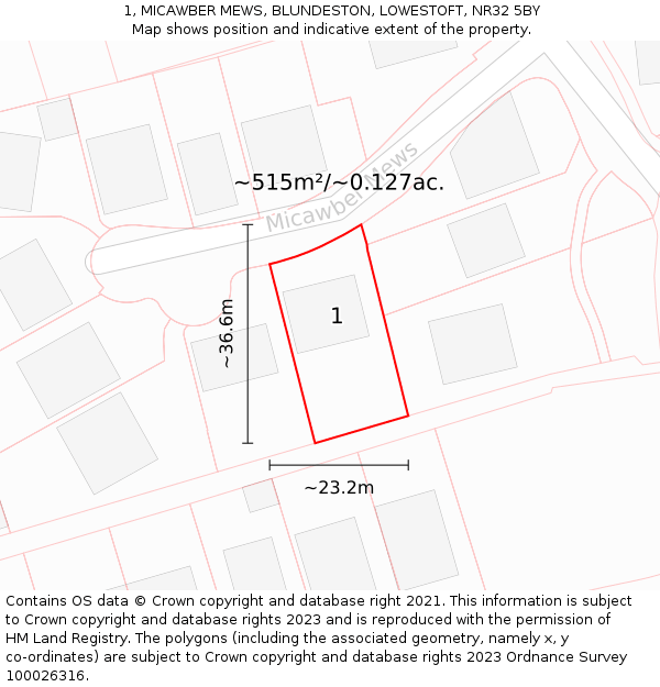 1, MICAWBER MEWS, BLUNDESTON, LOWESTOFT, NR32 5BY: Plot and title map