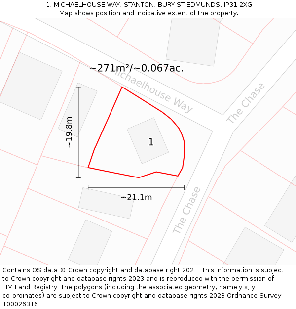 1, MICHAELHOUSE WAY, STANTON, BURY ST EDMUNDS, IP31 2XG: Plot and title map