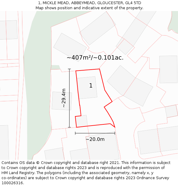 1, MICKLE MEAD, ABBEYMEAD, GLOUCESTER, GL4 5TD: Plot and title map