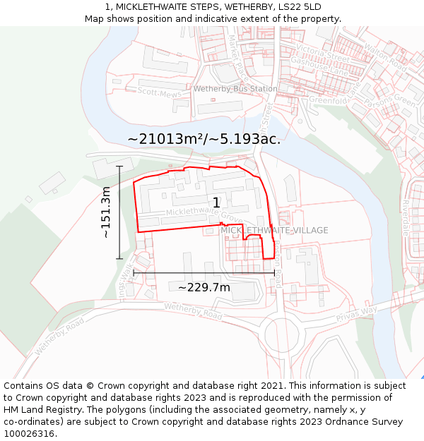 1, MICKLETHWAITE STEPS, WETHERBY, LS22 5LD: Plot and title map