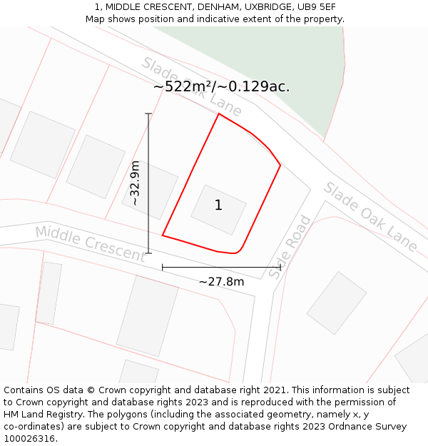 1, MIDDLE CRESCENT, DENHAM, UXBRIDGE, UB9 5EF: Plot and title map