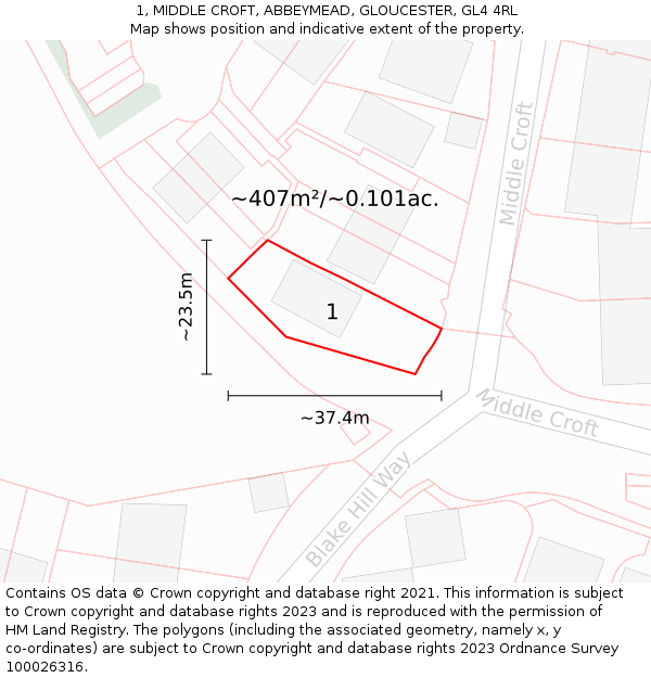 1, MIDDLE CROFT, ABBEYMEAD, GLOUCESTER, GL4 4RL: Plot and title map