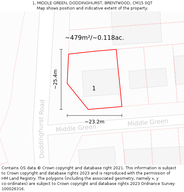 1, MIDDLE GREEN, DODDINGHURST, BRENTWOOD, CM15 0QT: Plot and title map