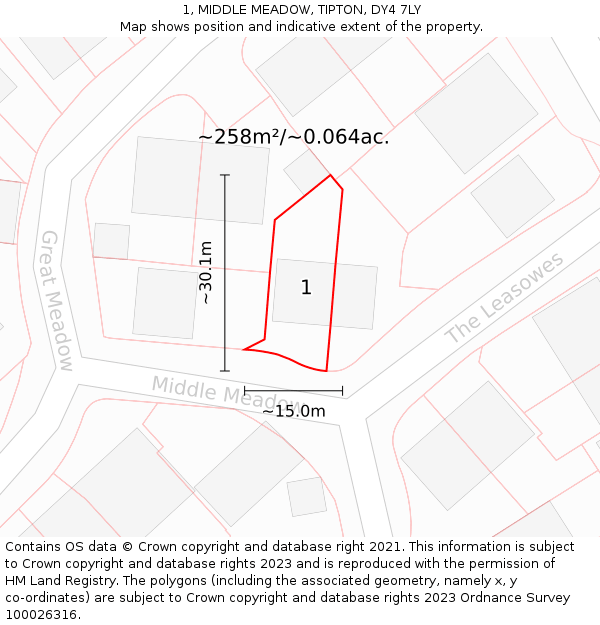 1, MIDDLE MEADOW, TIPTON, DY4 7LY: Plot and title map