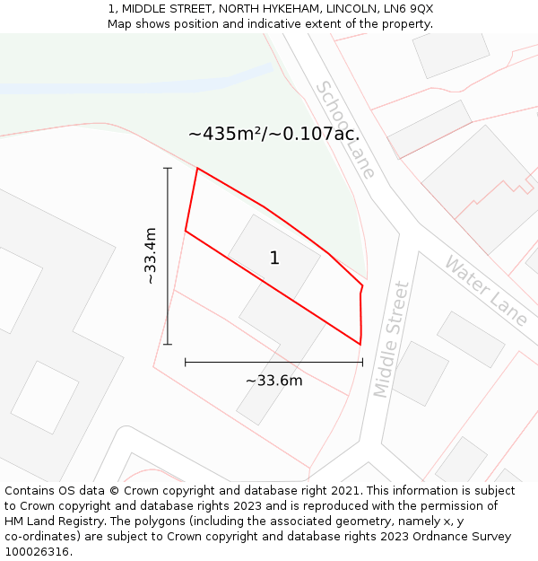 1, MIDDLE STREET, NORTH HYKEHAM, LINCOLN, LN6 9QX: Plot and title map