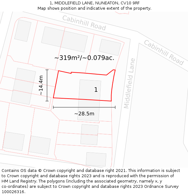 1, MIDDLEFIELD LANE, NUNEATON, CV10 9RF: Plot and title map