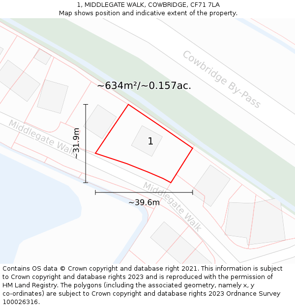 1, MIDDLEGATE WALK, COWBRIDGE, CF71 7LA: Plot and title map