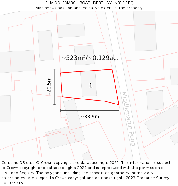 1, MIDDLEMARCH ROAD, DEREHAM, NR19 1EQ: Plot and title map