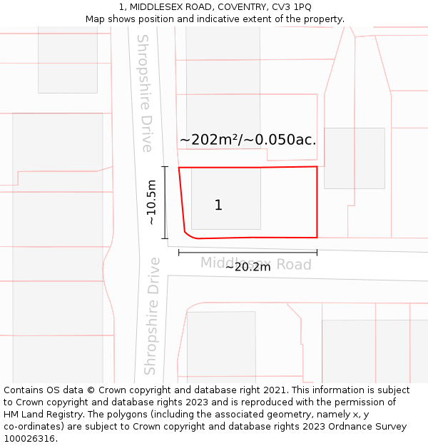 1, MIDDLESEX ROAD, COVENTRY, CV3 1PQ: Plot and title map