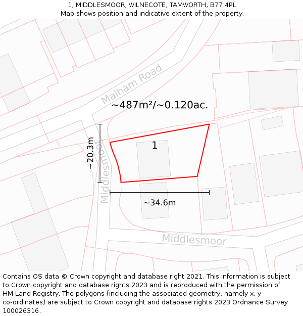 1, MIDDLESMOOR, WILNECOTE, TAMWORTH, B77 4PL: Plot and title map