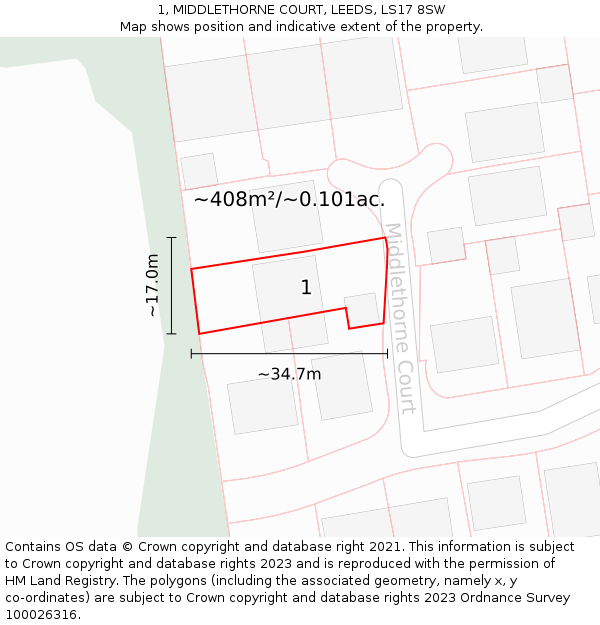 1, MIDDLETHORNE COURT, LEEDS, LS17 8SW: Plot and title map