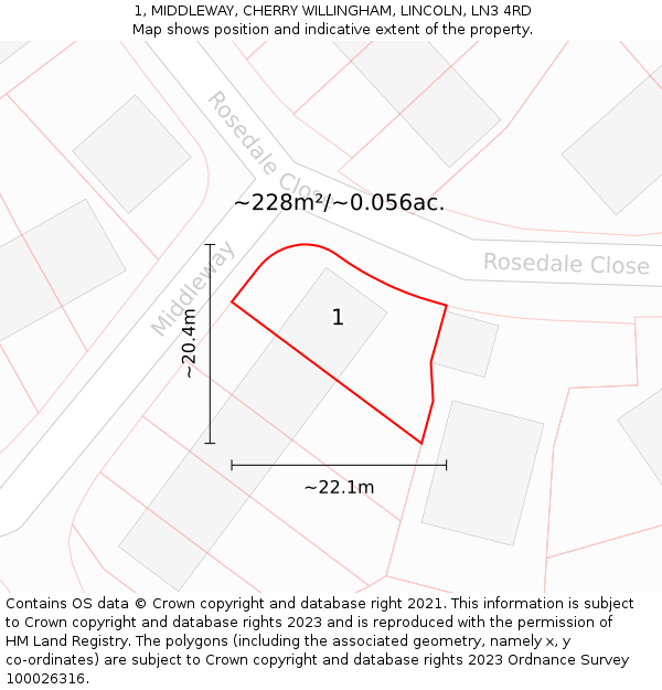 1, MIDDLEWAY, CHERRY WILLINGHAM, LINCOLN, LN3 4RD: Plot and title map