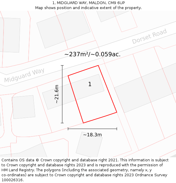 1, MIDGUARD WAY, MALDON, CM9 6UP: Plot and title map