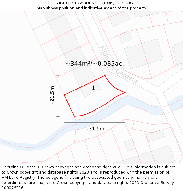 1, MIDHURST GARDENS, LUTON, LU3 1UG: Plot and title map