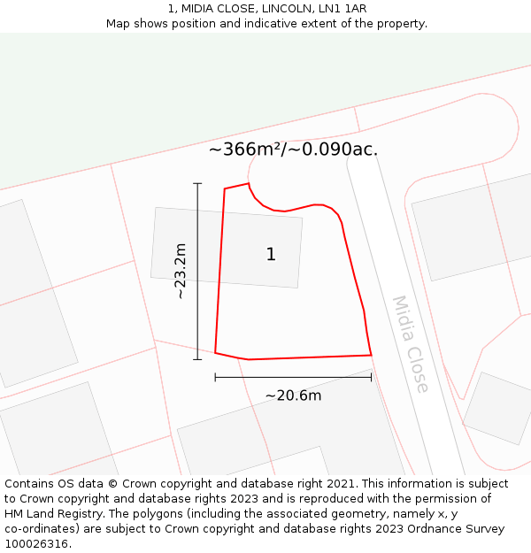 1, MIDIA CLOSE, LINCOLN, LN1 1AR: Plot and title map