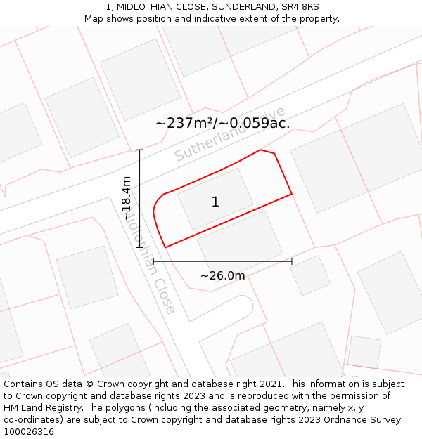 1, MIDLOTHIAN CLOSE, SUNDERLAND, SR4 8RS: Plot and title map