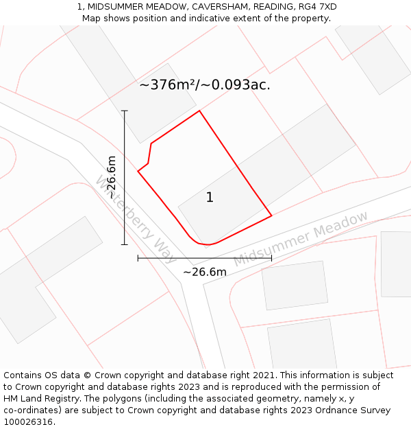 1, MIDSUMMER MEADOW, CAVERSHAM, READING, RG4 7XD: Plot and title map