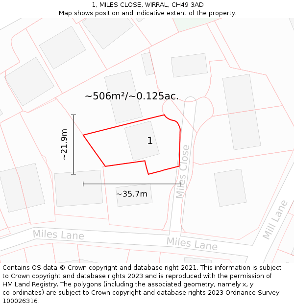 1, MILES CLOSE, WIRRAL, CH49 3AD: Plot and title map