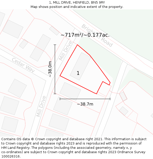 1, MILL DRIVE, HENFIELD, BN5 9RY: Plot and title map