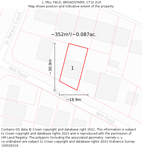 1, MILL FIELD, BROADSTAIRS, CT10 2UX: Plot and title map