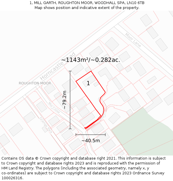 1, MILL GARTH, ROUGHTON MOOR, WOODHALL SPA, LN10 6TB: Plot and title map