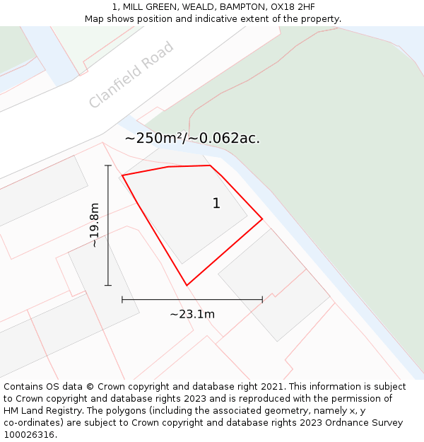 1, MILL GREEN, WEALD, BAMPTON, OX18 2HF: Plot and title map