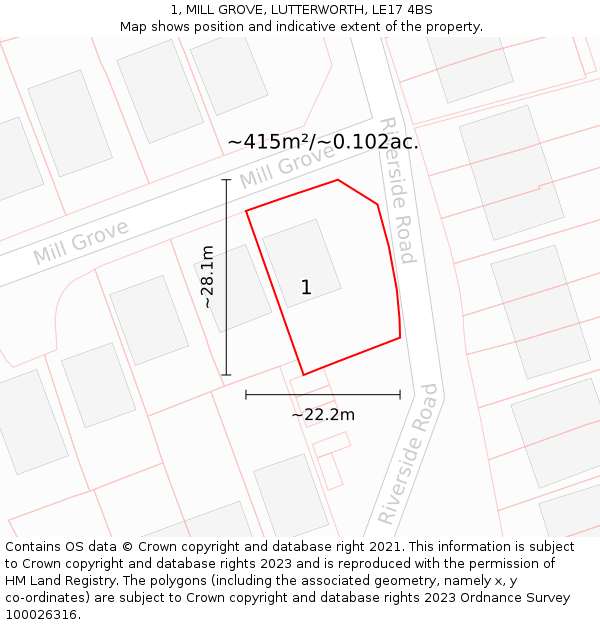 1, MILL GROVE, LUTTERWORTH, LE17 4BS: Plot and title map