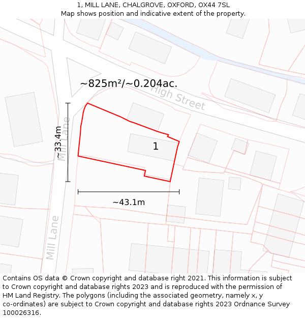 1, MILL LANE, CHALGROVE, OXFORD, OX44 7SL: Plot and title map