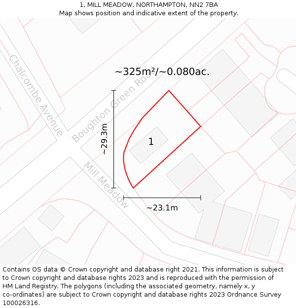1, MILL MEADOW, NORTHAMPTON, NN2 7BA: Plot and title map