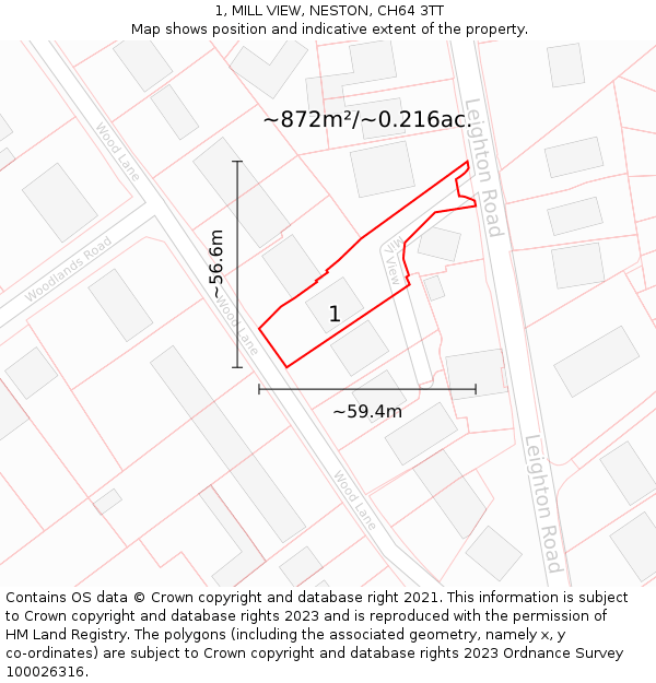 1, MILL VIEW, NESTON, CH64 3TT: Plot and title map