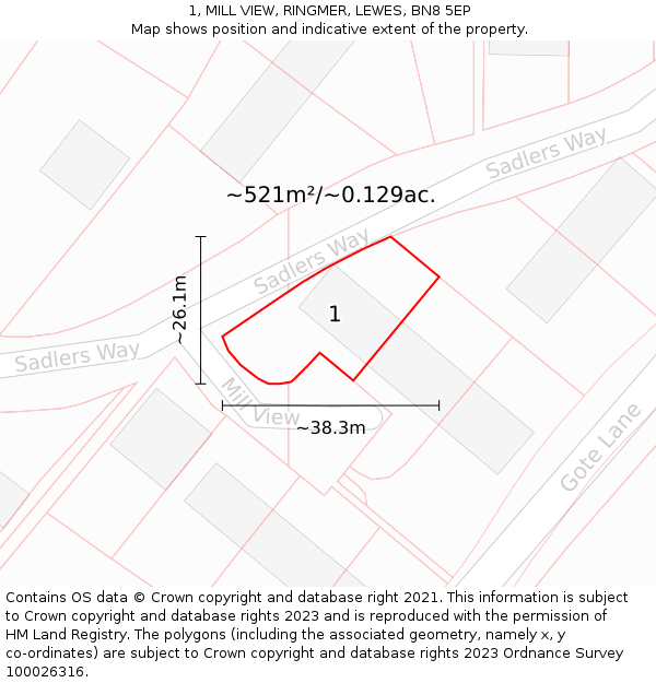 1, MILL VIEW, RINGMER, LEWES, BN8 5EP: Plot and title map