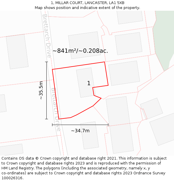 1, MILLAR COURT, LANCASTER, LA1 5XB: Plot and title map