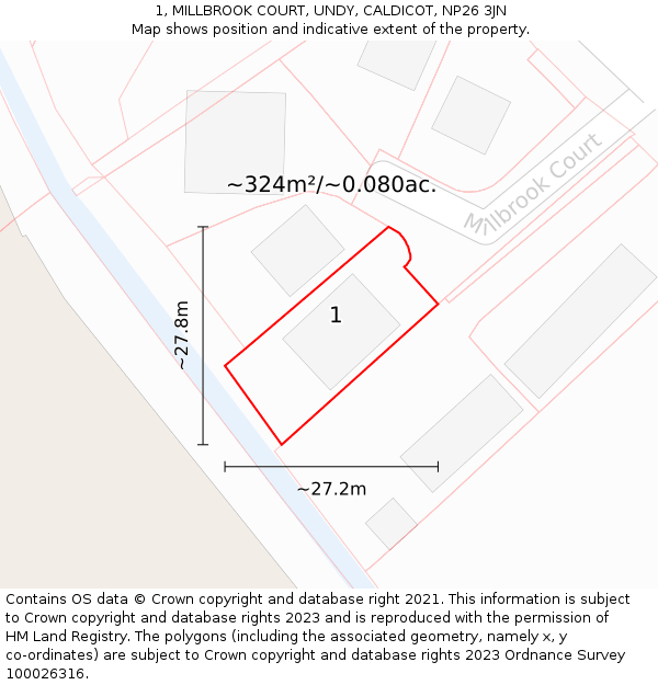 1, MILLBROOK COURT, UNDY, CALDICOT, NP26 3JN: Plot and title map
