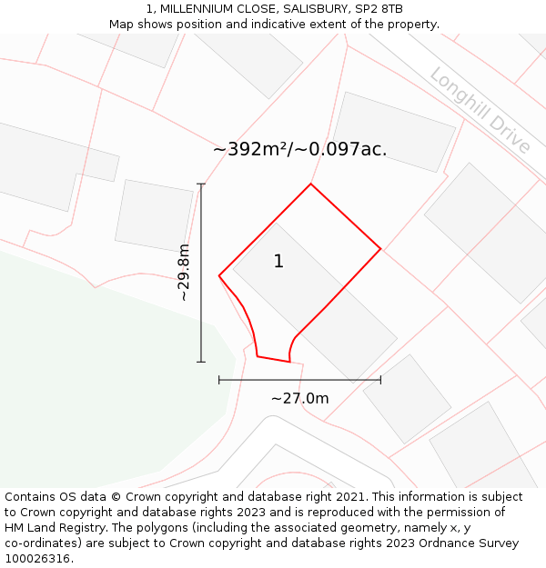 1, MILLENNIUM CLOSE, SALISBURY, SP2 8TB: Plot and title map