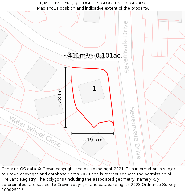 1, MILLERS DYKE, QUEDGELEY, GLOUCESTER, GL2 4XQ: Plot and title map