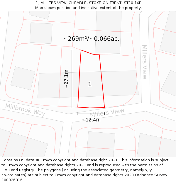 1, MILLERS VIEW, CHEADLE, STOKE-ON-TRENT, ST10 1XP: Plot and title map