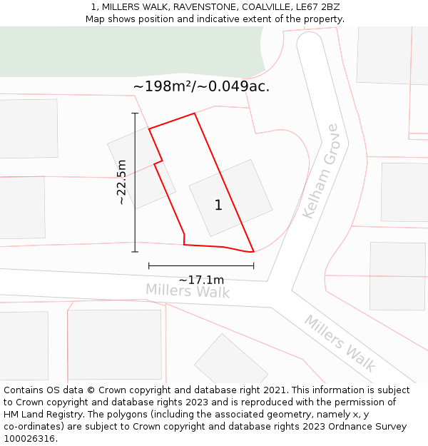 1, MILLERS WALK, RAVENSTONE, COALVILLE, LE67 2BZ: Plot and title map