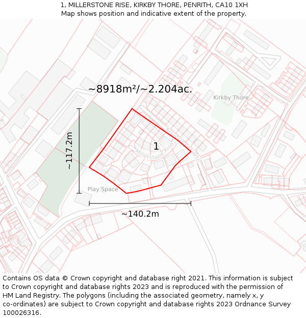 1, MILLERSTONE RISE, KIRKBY THORE, PENRITH, CA10 1XH: Plot and title map