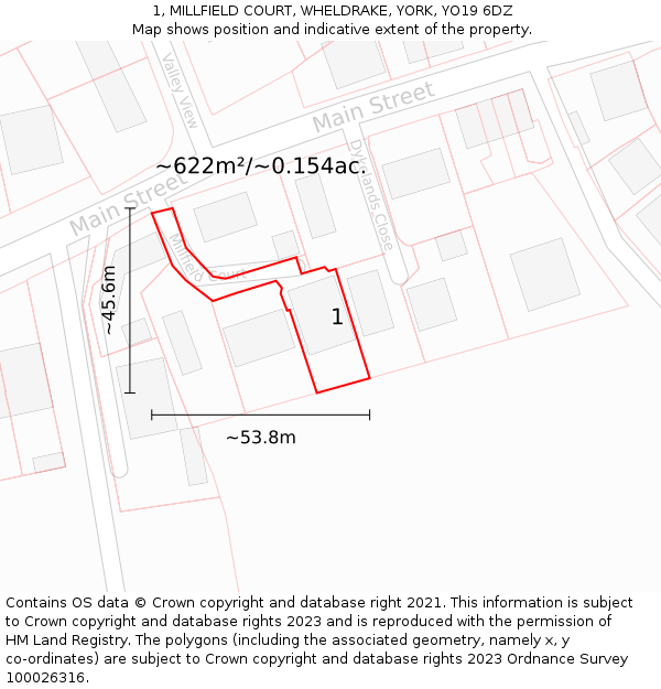 1, MILLFIELD COURT, WHELDRAKE, YORK, YO19 6DZ: Plot and title map
