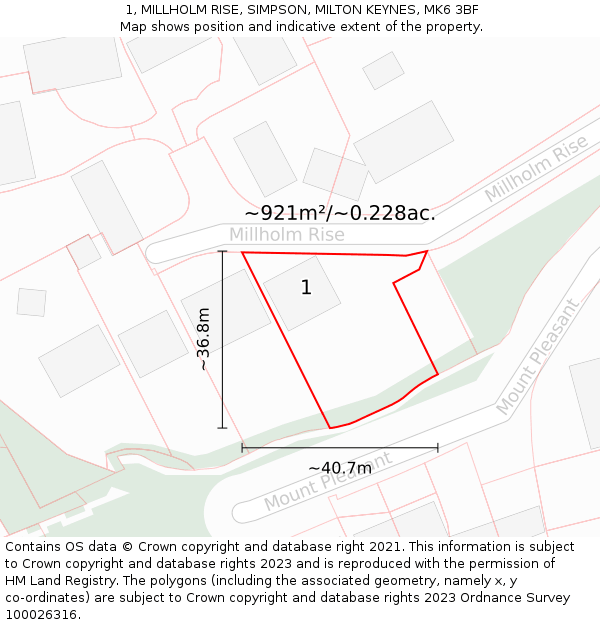 1, MILLHOLM RISE, SIMPSON, MILTON KEYNES, MK6 3BF: Plot and title map