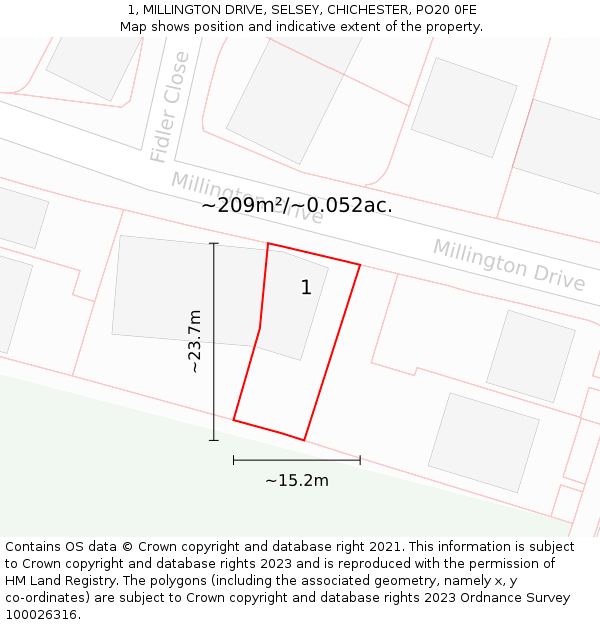 1, MILLINGTON DRIVE, SELSEY, CHICHESTER, PO20 0FE: Plot and title map