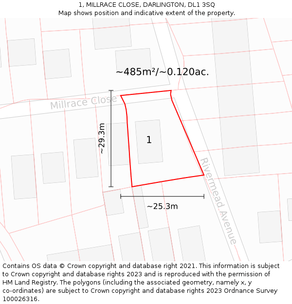 1, MILLRACE CLOSE, DARLINGTON, DL1 3SQ: Plot and title map