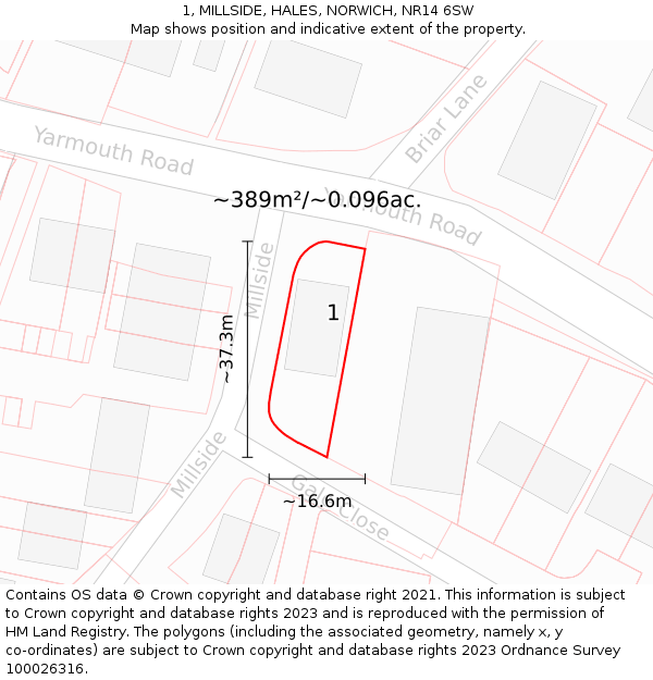 1, MILLSIDE, HALES, NORWICH, NR14 6SW: Plot and title map