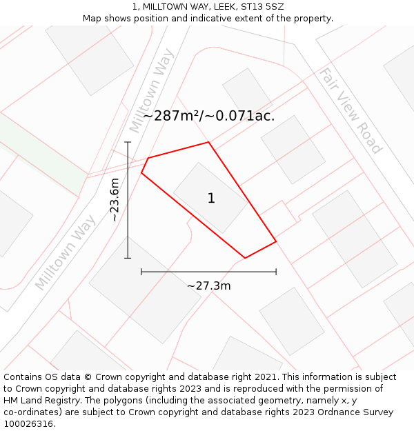 1, MILLTOWN WAY, LEEK, ST13 5SZ: Plot and title map