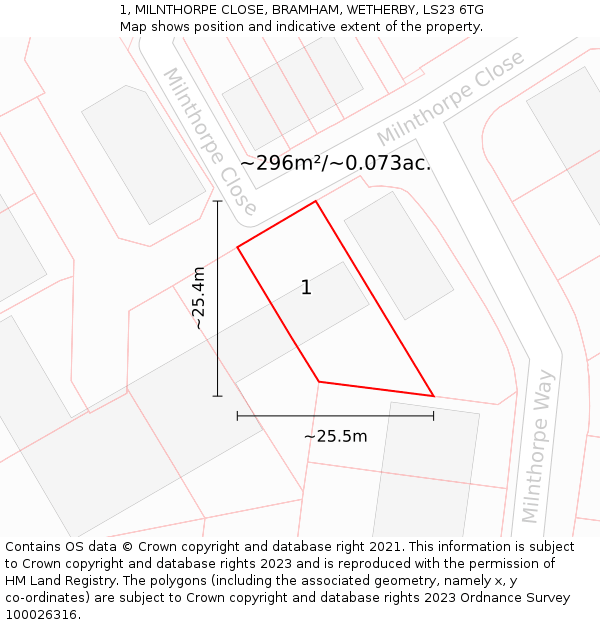 1, MILNTHORPE CLOSE, BRAMHAM, WETHERBY, LS23 6TG: Plot and title map