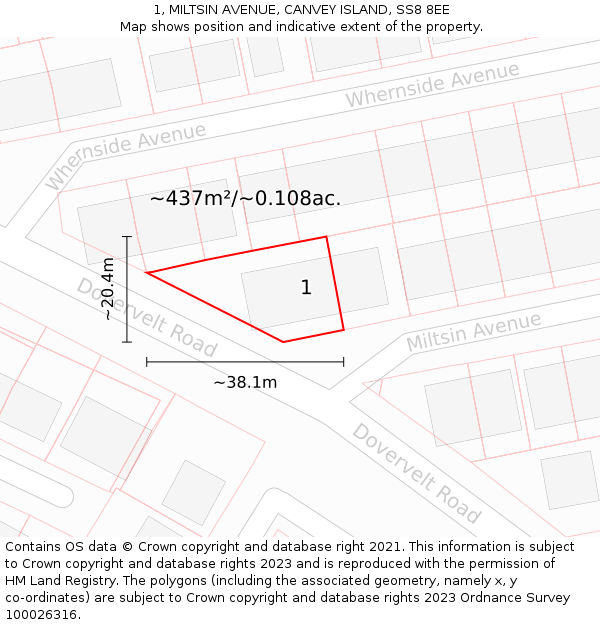 1, MILTSIN AVENUE, CANVEY ISLAND, SS8 8EE: Plot and title map