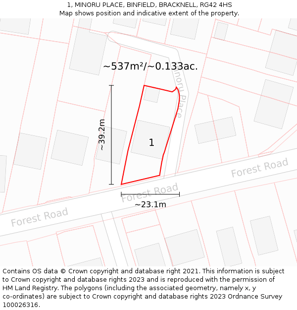 1, MINORU PLACE, BINFIELD, BRACKNELL, RG42 4HS: Plot and title map