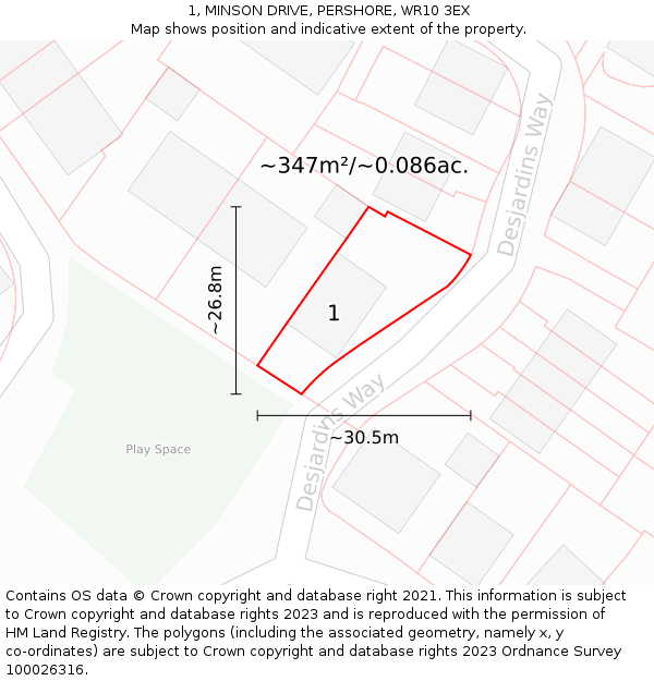 1, MINSON DRIVE, PERSHORE, WR10 3EX: Plot and title map